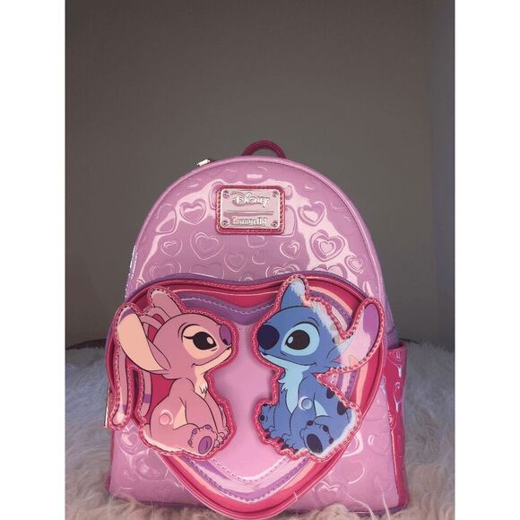 NWT Loungefly Disney Lilo & Stitch Angel & Stitch Heart Moving Mini Backpack - Picture 1 of 2